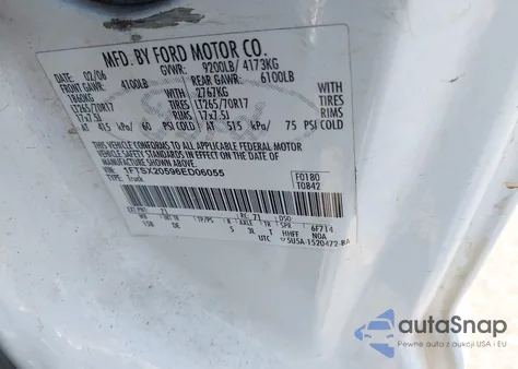 2006 Ford F-250 Lariat/Xl/Xlt z USA, uszkodzony, nr VIN 1FTSX20596ED06055